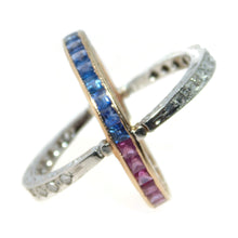 Load image into Gallery viewer, Unique Vintage 14k Yellow and White Gold Ruby Sapphire Diamond Interchangeable Ring
