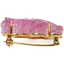 Load image into Gallery viewer, Estate Pink Tourmaline Carved Brooch in 14k Yellow Gold
