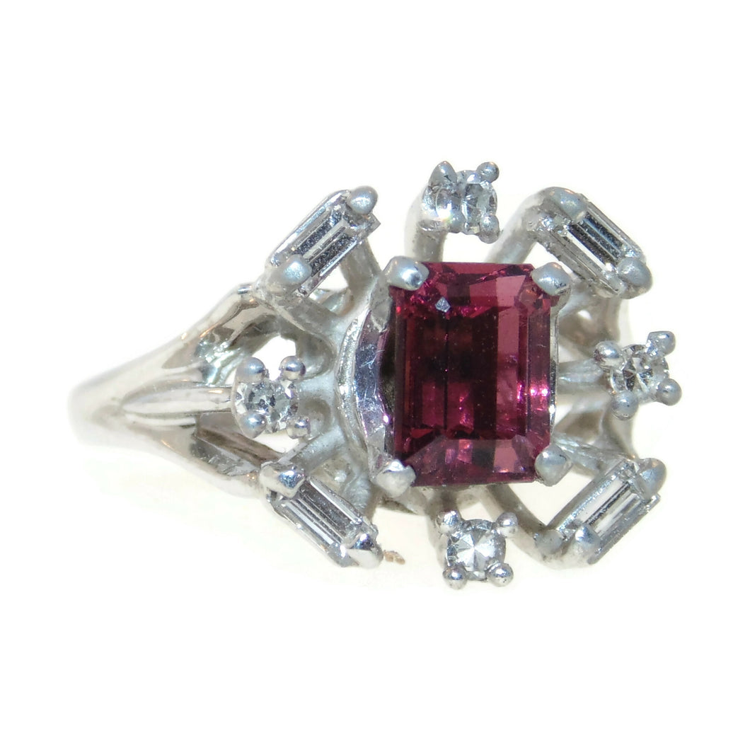 Pink Tourmaline and Diamonds Ring in 14k White Gold