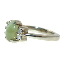 Load image into Gallery viewer, Estate Green Cat&#39;s Eye and Diamond Ring in 14k White Gold
