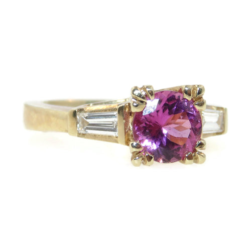 Estate Pink Tourmaline and Diamond Ring in Yellow Gold