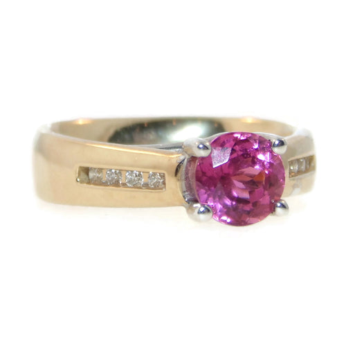 Estate Pink Tourmaline and Diamond Ring in Yellow Gold