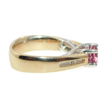 Load image into Gallery viewer, Estate Pink Tourmaline and Diamond Round Melee Cut Ring in 14k Yellow Gold
