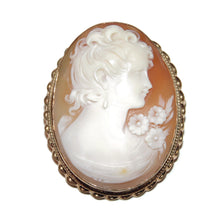 Load image into Gallery viewer, Victorian Antique Large Carved Cameo Lady Bust Brooch Pendant in 14k Yellow Gold
