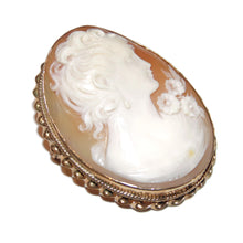 Load image into Gallery viewer, Victorian Antique Large Carved Cameo Lady Bust Brooch Pendant in 14k Yellow Gold
