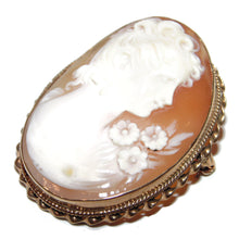 Load image into Gallery viewer, Victorian Antique Large Carved Cameo Lady Bust Brooch Pendant in 14k Yellow Gold
