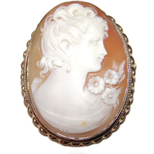 Load image into Gallery viewer, Victorian Antique Large Carved Cameo Lady Bust Brooch Pendant in 14k Yellow Gold
