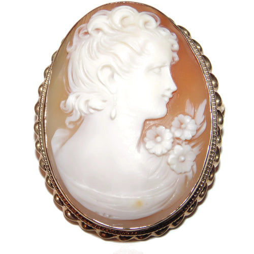 Cameo Lady Bust Brooch Pendant in 14k Yellow Gold