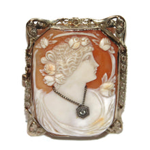 Load image into Gallery viewer, Victorian Antique Large Carved Cameo Lady Bust Brooch Pendant with Diamond in 14k Yellow Gold
