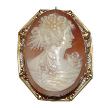 Load image into Gallery viewer, Victorian Antique Carved Lady Bust Cameo Brooch Pendant in 14K Yellow Gold
