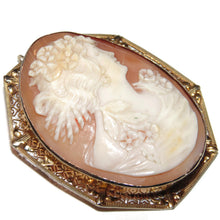Load image into Gallery viewer, Victorian Antique Carved Lady Bust Cameo Brooch Pendant in 14K Yellow Gold
