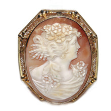 Load image into Gallery viewer, Victorian Antique Carved Lady Bust Cameo Brooch Pendant in 14K Yellow Gold
