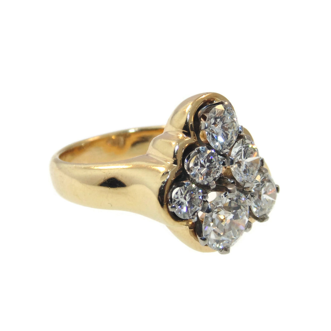 Estate Statement Round Brilliant Cut Diamond Ring in 14k Yellow Gold