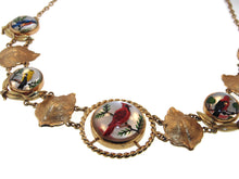 Load image into Gallery viewer, One-Of-A-Kind Vintage Statement 14k Yellow Gold Glass Birds Art Necklace
