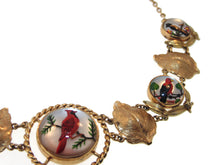 Load image into Gallery viewer, One-Of-A-Kind Vintage Statement 14k Yellow Gold Glass Birds Art Necklace
