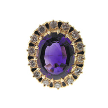 Load image into Gallery viewer, Estate Purple 7.0 Carat Amethyst Diamond Halo Ring in 14k Yellow Gold
