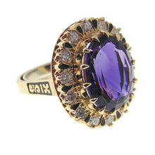 Load image into Gallery viewer, Estate Purple 7.0 Carat Amethyst Diamond Halo Ring in 14k Yellow Gold
