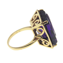 Load image into Gallery viewer, Vintage Purple 18.0 Carat Amethyst Statement Carved Ring in 14k Yellow Gold
