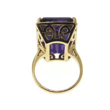 Load image into Gallery viewer, Vintage Purple 18.0 Carat Amethyst Statement Carved Ring in 14k Yellow Gold
