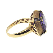 Load image into Gallery viewer, Estate Purple 10.0 Carat Amethyst Diamond Statement Ring in 14k Yellow Gold
