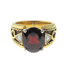 Load image into Gallery viewer, Custom-Made Natural Garnet Ring with Diamonds in 18k Yellow Gold and Platinum
