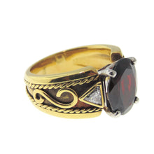 Load image into Gallery viewer, Custom-Made Natural Garnet Ring with Diamonds in 18k Yellow Gold and Platinum
