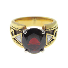 Load image into Gallery viewer, Custom-Made Natural Garnet Ring with Diamonds in 18k Yellow Gold and Platinum

