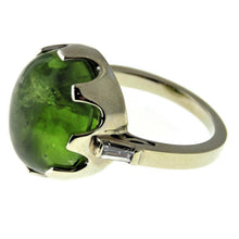 Load image into Gallery viewer, Vintage 14k White Gold Egg Peridot and Diamond Baguettes Ring
