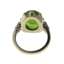 Load image into Gallery viewer, Vintage 14k White Gold Egg Peridot and Diamond Baguettes Ring
