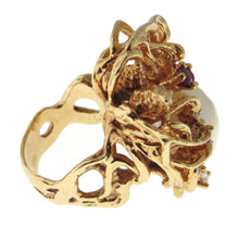 Load image into Gallery viewer, Estate South Sea Pearl Diamond Ruby Statement Ring in 14k Yellow Gold &quot;Under the Sea&quot;
