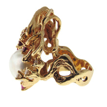 Load image into Gallery viewer, Estate South Sea Pearl Diamond Ruby Statement Ring in 14k Yellow Gold &quot;Under the Sea&quot;
