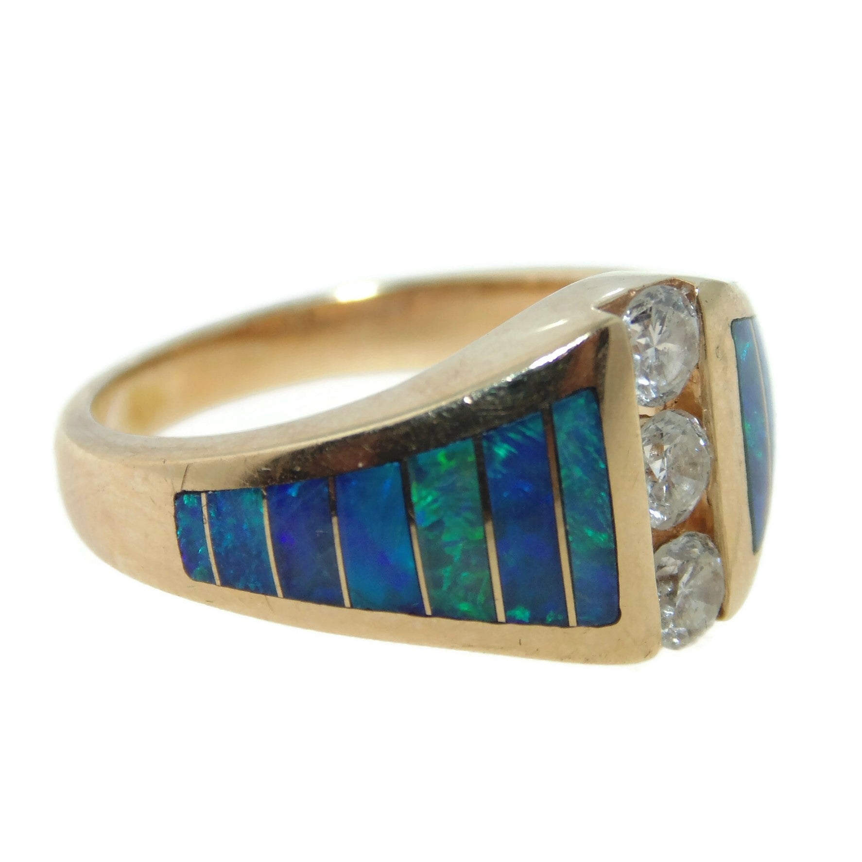 Estate Australian Opal Diamond Ring in 14k Yellow Gold – Menashe