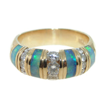 Load image into Gallery viewer, Estate Australian Opal Diamond Band Ring in 14k Yellow Gold
