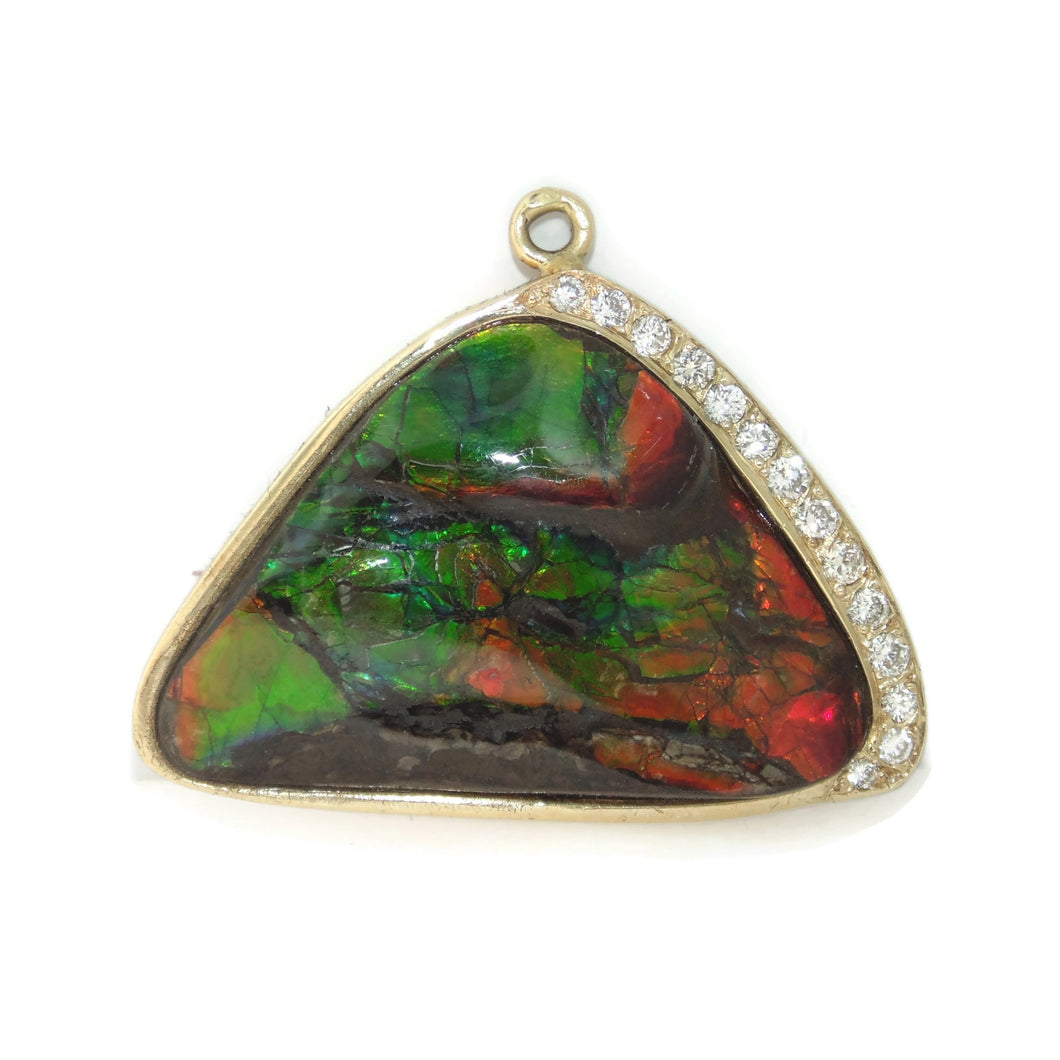One of a Kind Australian Opal Pendant with Diamond in 14k Yellow Gold