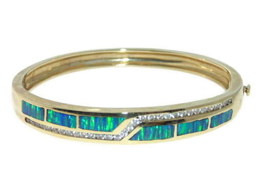 14k Yellow Gold Australian Opal Diamond Cuff Bracelet