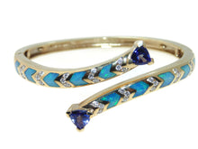Load image into Gallery viewer, Estate 14k Yellow Gold Chevron Australian Opal Cuff Bracelet by Le Vian
