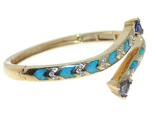 Load image into Gallery viewer, Estate 14k Yellow Gold Chevron Australian Opal Cuff Bracelet by Le Vian
