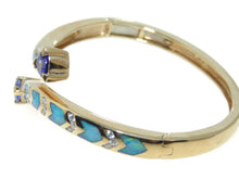 Load image into Gallery viewer, Estate 14k Yellow Gold Chevron Australian Opal Cuff Bracelet by Le Vian
