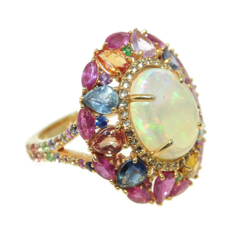 Estate Ethiopian Opal Multi Stone Ring in 14k Yellow Gold