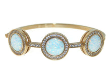 Load image into Gallery viewer, Yellow Gold Lab Opal White Sapphires Cuff Bracelet

