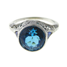 Load image into Gallery viewer, Vintage Blue Topaz and Sapphires Ring in 18k White Gold
