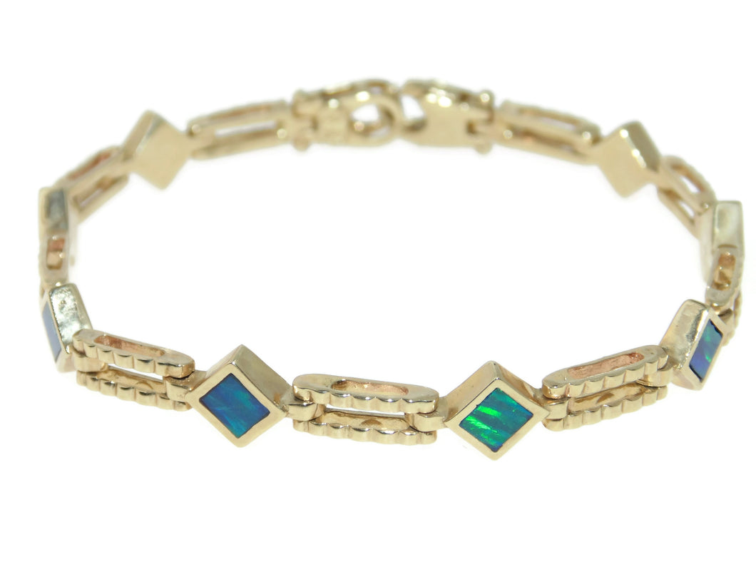 Yellow Gold Australian Opal Chain Bracelet