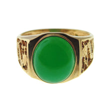 Load image into Gallery viewer, Men&#39;s Estate Green Chrysoprase Ring in 14k Yellow Gold Dragon Sides
