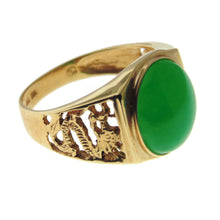Load image into Gallery viewer, Men&#39;s Estate Green Chrysoprase Ring in 14k Yellow Gold Dragon Sides

