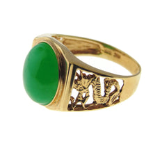 Load image into Gallery viewer, Men&#39;s Estate Green Chrysoprase Ring in 14k Yellow Gold Dragon Sides
