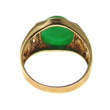 Load image into Gallery viewer, Men&#39;s Estate Green Chrysoprase Ring in 14k Yellow Gold Dragon Sides
