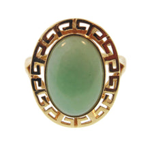 Load image into Gallery viewer, Estate Green Jade Ring in 14k Yellow Gold Greek Keys Halo
