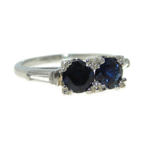 Load image into Gallery viewer, Vintage Platinum Dark Blue Sapphire Diamond Ring
