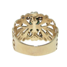 Load image into Gallery viewer, Vintage Green Jade Diamond Ornate Cut Out Ring in 14k Yellow Gold
