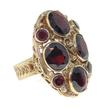 Load image into Gallery viewer, Vintage Natural Garnet Statement Ornate Cocktail Ring in 14k Yellow Gold
